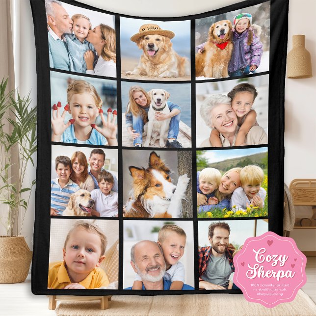 Create Your Family Photo Collage Simple 12 Picture Sherpa Blanket (Creator Uploaded)