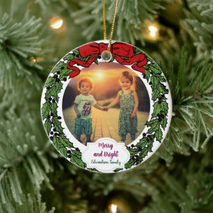 Create your Merry and Bright family christmas Ceramic Ornament