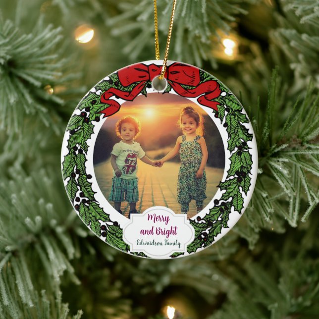 Create your Merry and Bright family christmas Ceramic Ornament (Tree)