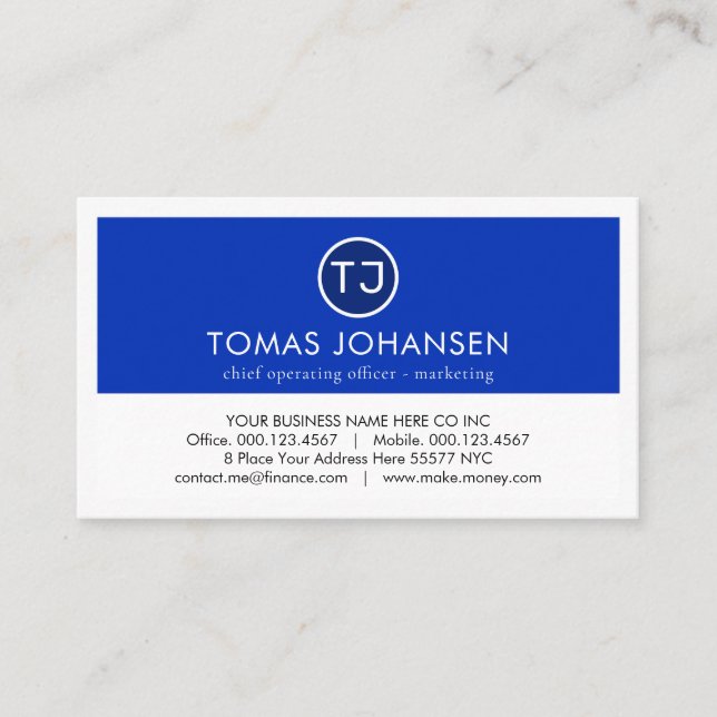 Create Your Monogram Blue White Layers Business Card (Front)