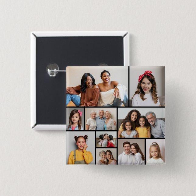 Create Your Own 10 Photo Collage 15 Cm Square Badge (Front & Back)