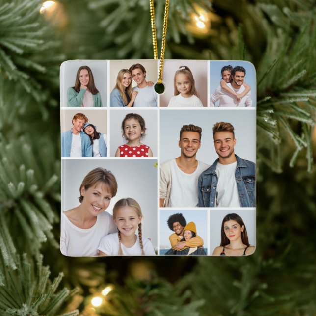 Create Your Own 10 Photo Collage Ceramic Ornament (Tree)