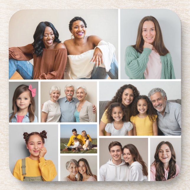 Create Your Own 10 Photo Collage Hard Plastic Coaster (Front)