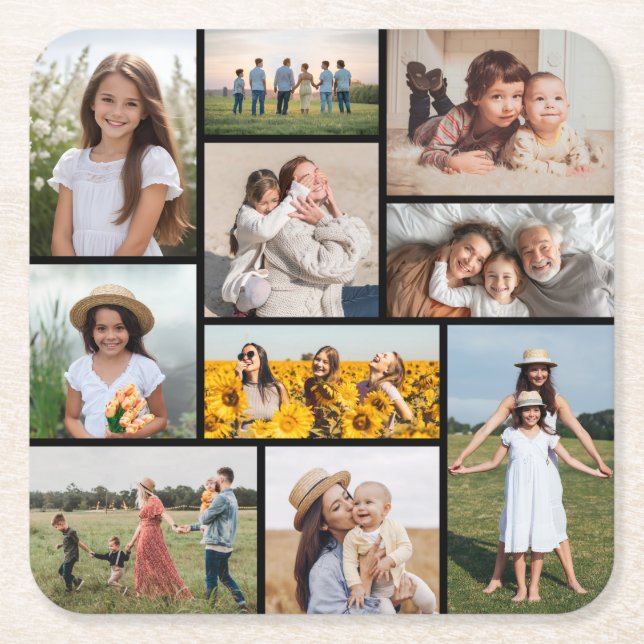 Create Your Own 10 Photo Collage Square Paper Coaster (Front)