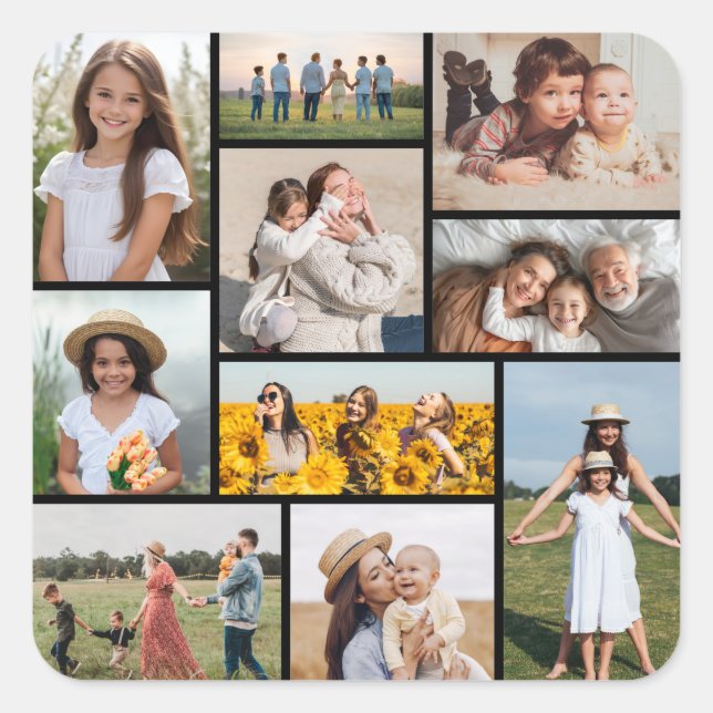 Create Your Own 10 Photo Collage Square Sticker (Front)