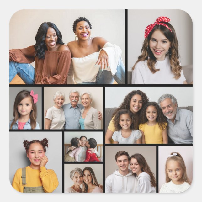 Create Your Own 10 Photo Collage Square Sticker (Front)