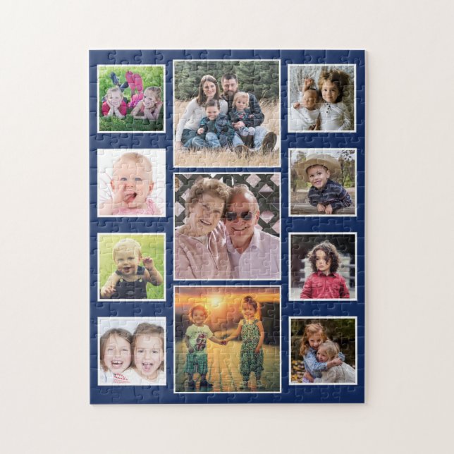 Create Your Own 11 Family Photo Collage Blue Jigsaw Puzzle (Vertical)