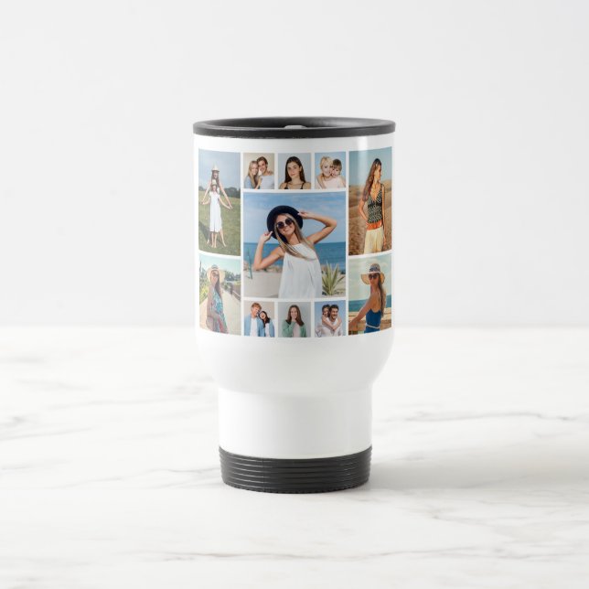 Create Your Own 11 Photo Collage Travel Mug (Center)