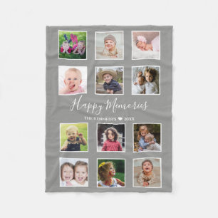 Create Your Own 12 Family Photo Collage Gray Fleece Blanket