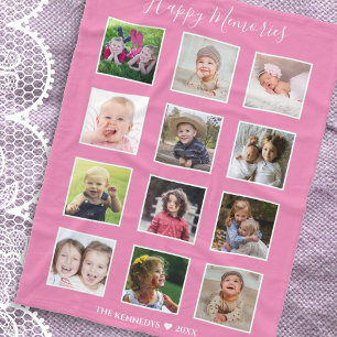 Create Your Own 12 Family Photo Collage Pink Fleece Blanket