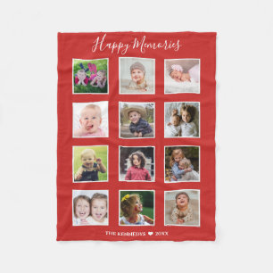 Create Your Own 12 Family Photo Collage Red Fleece Blanket