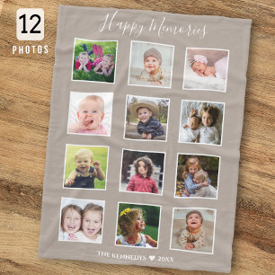 Create Your Own 12 Family Photo Collage Taupe Fleece Blanket