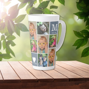 Create Your Own 12 Photo Collage Family Monogram Latte Mug