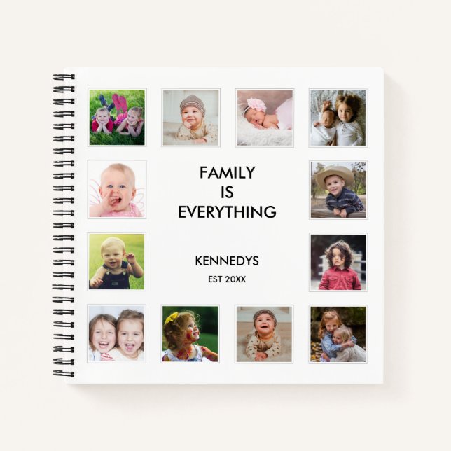 Create Your Own 12 Photo Collage Frame White Notebook (Front)