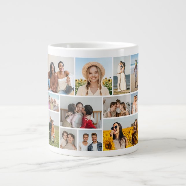 Create Your Own 12 Photo Collage  Large Coffee Mug (Front)