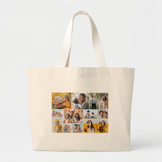 Create Your Own 12 Photo Collage  Large Tote Bag (Front)