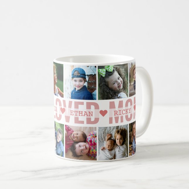 Create Your Own 12 Photo Collage Most Loved Mum Coffee Mug (Front Right)
