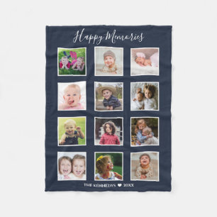 Create Your Own 12 Photo Collage Navy Blue Fleece Blanket