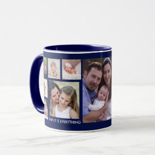 Create Your Own 13 Family Photo Collage Blue Mug