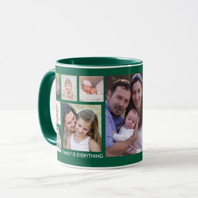 Create Your Own 13 Family Photo Collage Green Mug (Front Left)