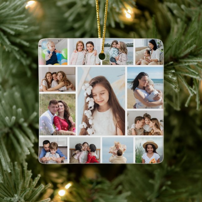 Create Your Own 13 Photo Collage Ceramic Ornament (Tree)