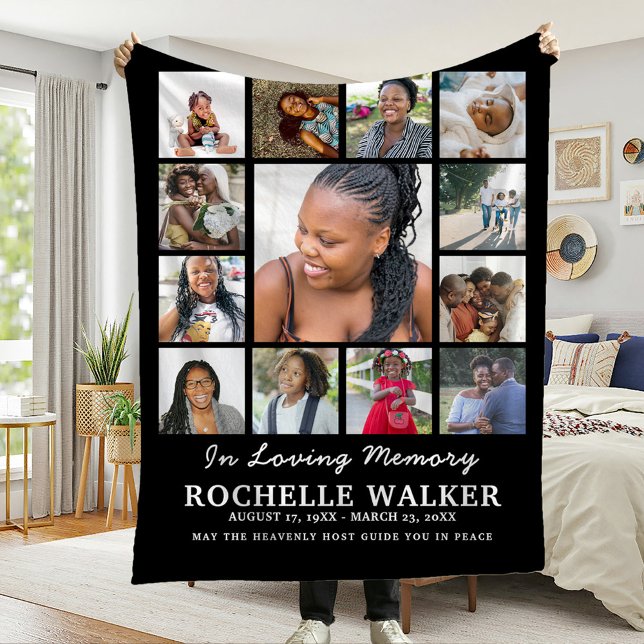 Create Your Own 13 Photo Collage Memorial Funeral  Fleece Blanket (Creator Uploaded)