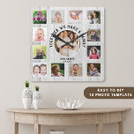 Create Your Own 13 Photo Collage Quote White Wood  Square Wall Clock<br><div class="desc">Create your own photo collage wall clock with 13 of your favourite pictures. The photo frame clock helps you treasure your special moments and also makes a thoughtful gift for parents, grandparents and friends. The personalised family clock makes it a perfect gift for all occasions. Personalise with family name and...</div>