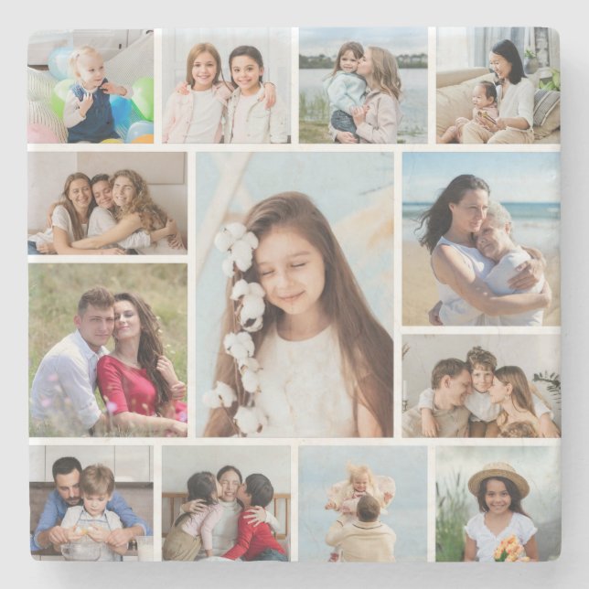 Create Your Own 13 Photo Collage Stone Coaster (Front)