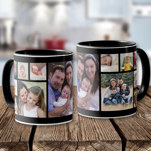 Create Your Own 13 Photo Picture Collage Black Mug (Creator Uploaded)