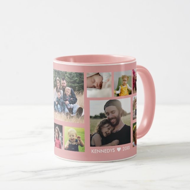 Create Your Own 15 Family Photo Collage Pink Mug (Front Right)