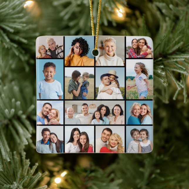 Create Your Own 15 Photo Collage Ceramic Ornament (Tree)