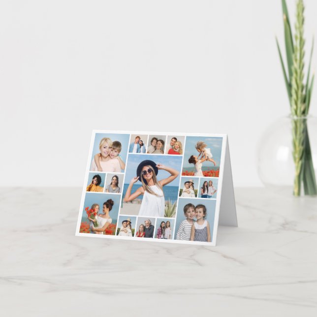 Create Your Own 15 Photo Collage Editable Colour Note Card (Front)
