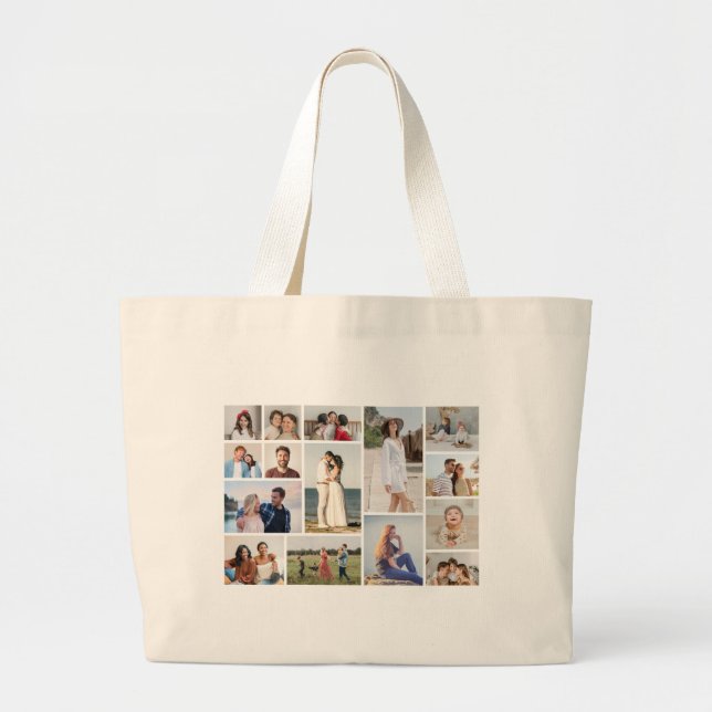 Create Your Own 15 Photo Collage Large Tote Bag (Front)