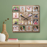 Create Your Own 16 Family Photo Collage Wood Square Wall Clock<br><div class="desc">Display your family's love and laughter with our Create Your Own 16 Family Photo Collage wall clock. This unique clock allows you to create a personalised collage of 16 photos, making it a perfect way to celebrate your family and kids. The modern farmhouse style and rustic wood frame create a...</div>