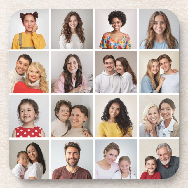 Create Your Own 16 Photo Collage Hard Plastic Coaster (Front)