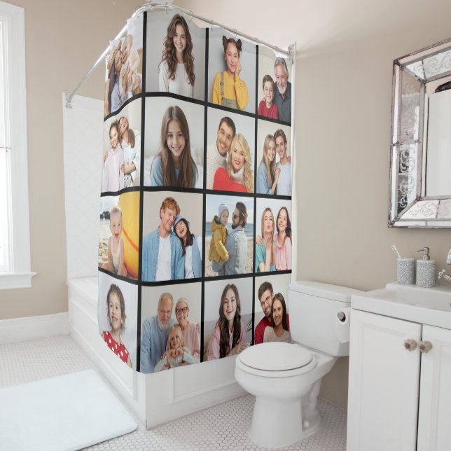 Create Your Own 16 Photo Collage Shower Curtain (In Situ)
