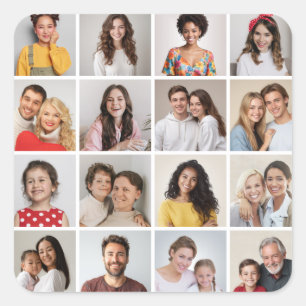 Create Your Own 16 Photo Collage Square Sticker