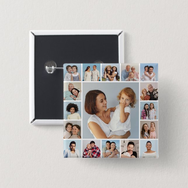 Create Your Own 17 Photo Collage Button (Front & Back)