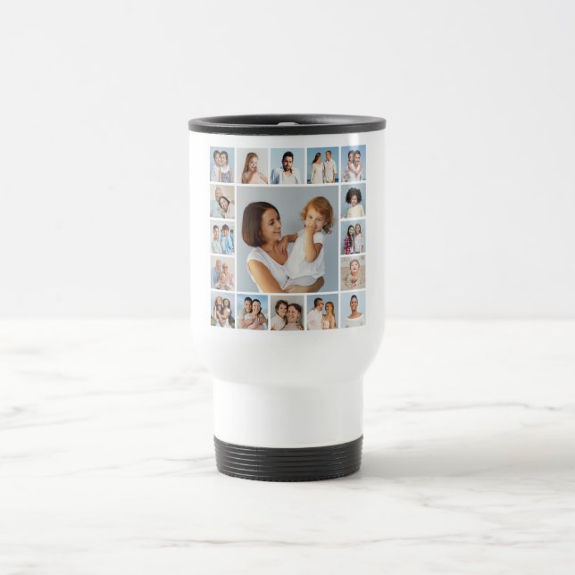 Create Your Own 17 Photo Collage Travel Mug (Center)