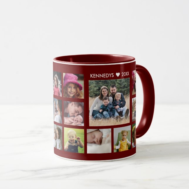 Create Your Own 18 Family Photo Collage  Maroon Mug (Front Right)