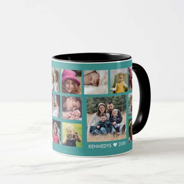 Create Your Own 18 Family Photo Collage Mint Blue Mug (Front Right)