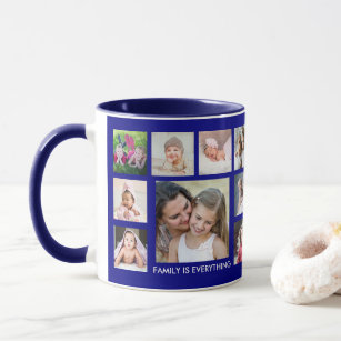 Create Your Own 18 Family Photo Collage Navy Blue Mug