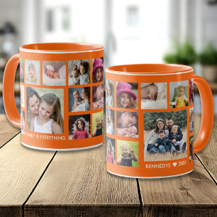Create Your Own 18 Family Photo Collage Orange Mug
