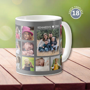 Create Your Own 18 Photo Collage Family Name Gray Coffee Mug