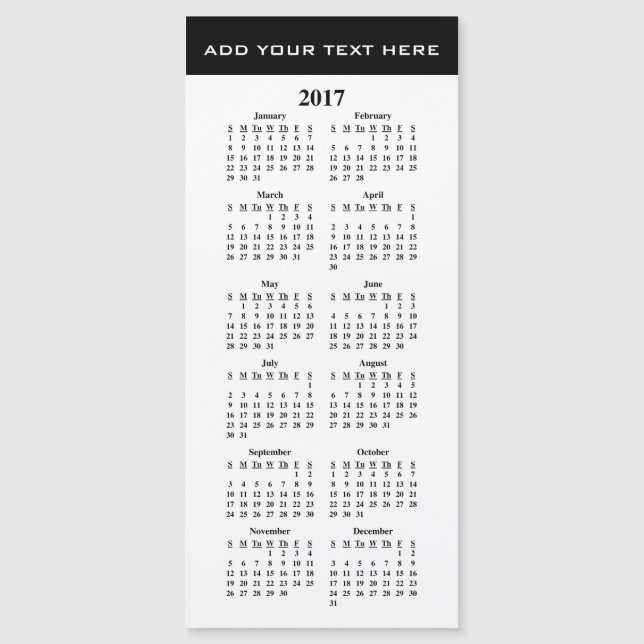 Create Your Own 2017 Custom Calendar Magnetic Card (Front)