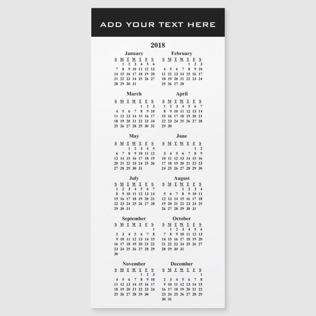 Create Your Own 2018 Custom Calendar Magnetic Card (Front)