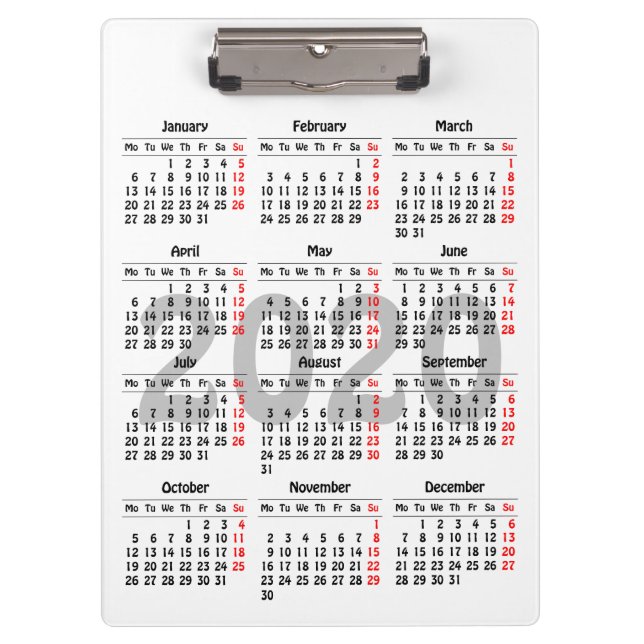 Create your own 2020 calendar clipboard (Front)