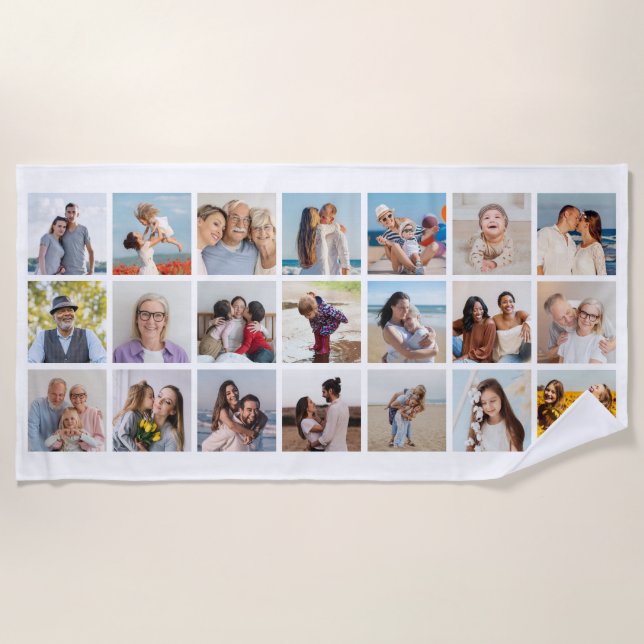 Create Your Own 21 Photo Collage Editable Colour Beach Towel (Front)
