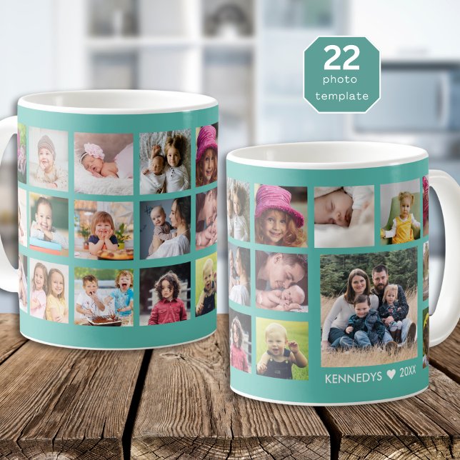Create Your Own 22 Photo Collage Family Name   Coffee Mug (Creator Uploaded)