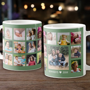 Create Your Own 22 Photo Collage Family Name Green Coffee Mug